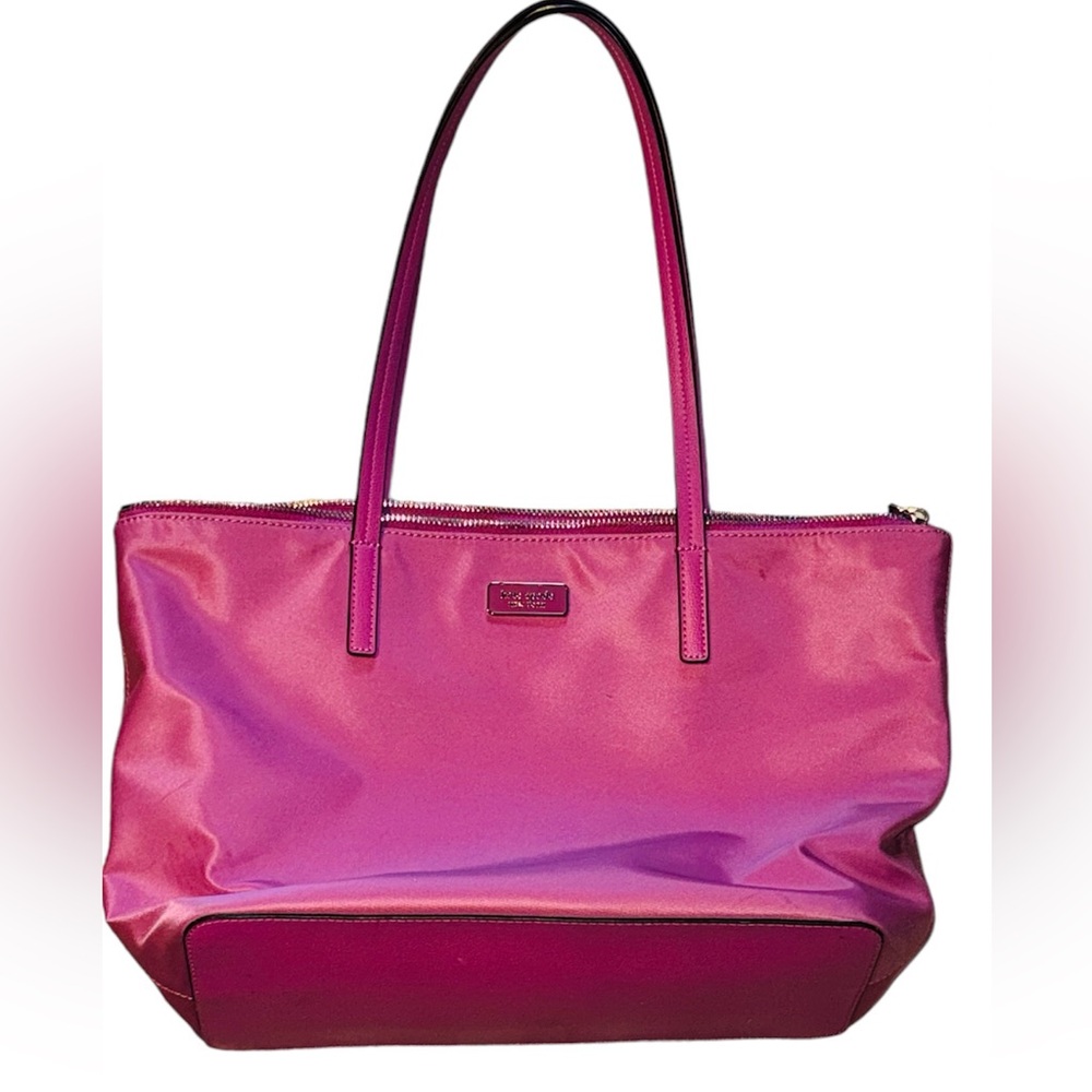 KATE SPADE Hot Pink Nylon/Leather Medium Tote Bag Purse-NICE